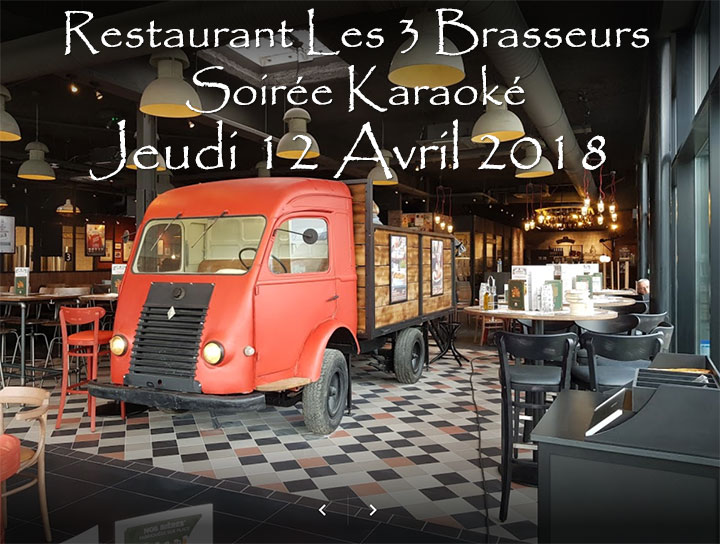 Lire la suite à propos de l’article Soirée Karaoké  Jeudi 12 Avril 2018 à Rennes au restaurant Les Trois Brasseurs (316 rue de Saint Malo)
