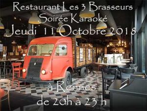 Lire la suite à propos de l’article Soirée Karaoké  Jeudi 11 Octobre 2018 à Rennes au restaurant Les Trois Brasseurs (316 rue de Saint Malo)