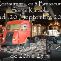 Soirée Karaoké  Jeudi 20 Septembre 2018 à Rennes au restaurant Les Trois Brasseurs (316 rue de Saint Malo)