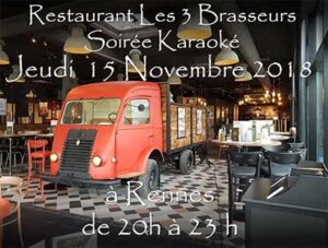Lire la suite à propos de l’article Soirée Karaoké  Jeudi 15 Novembre 2018 à Rennes au restaurant Les Trois Brasseurs (316 rue de Saint Malo)